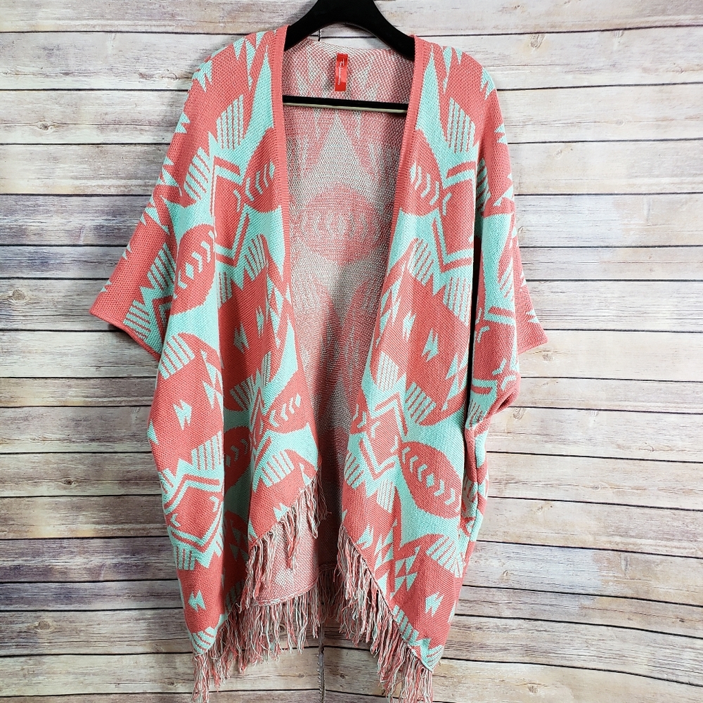 Fashionomics Kimono Open Front Sweater Fringe Boho